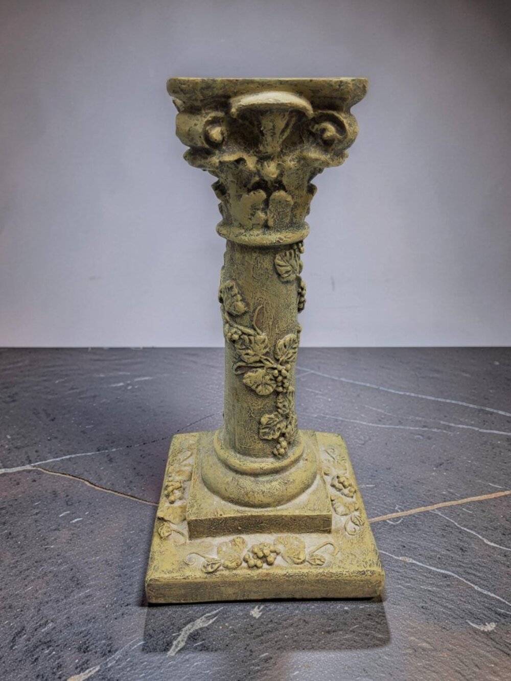 vintage antiqued resin column grape vine design candle stick holder